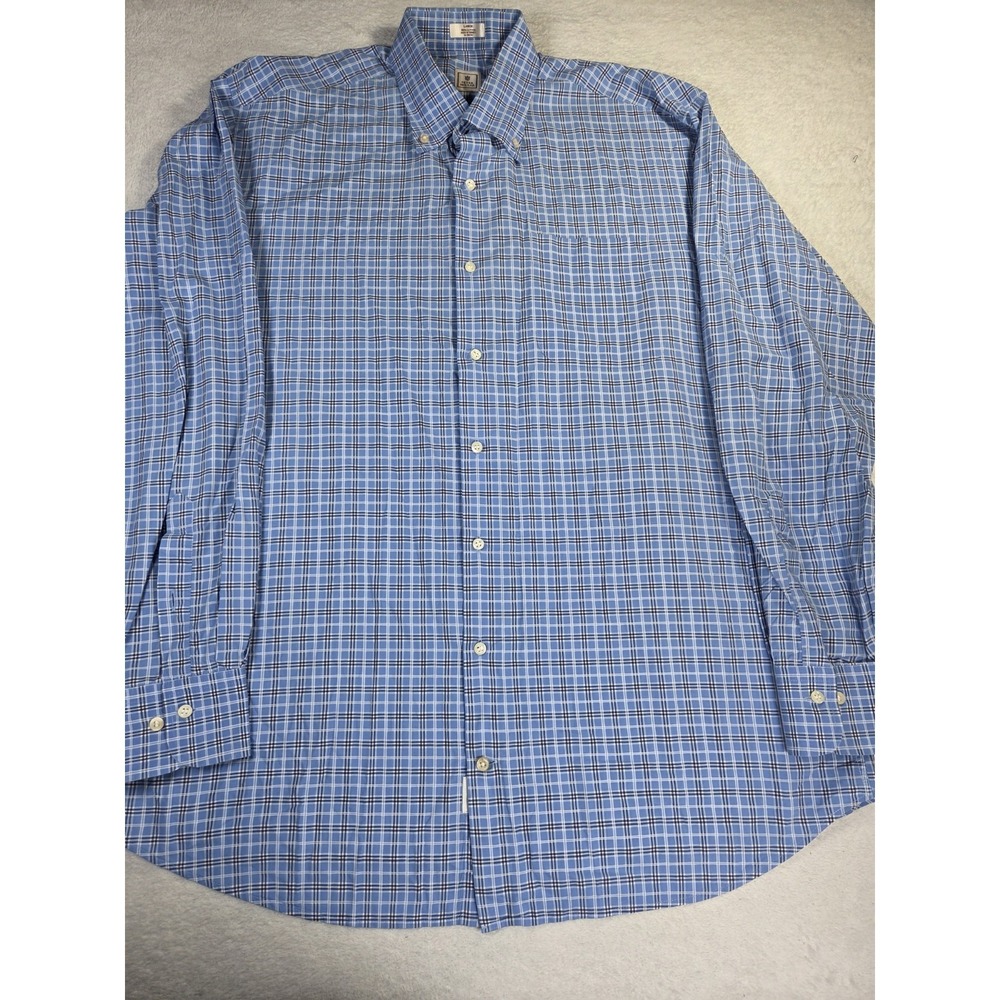 Peter Millar Crown Crafted Blue Plaid Button Down Men's Large Golf Dress Shirt - Picture 2 of 9